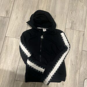Victoria Secret PINK Black Hoodie with White Stripe Details